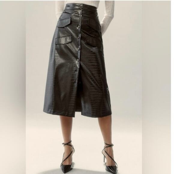 Mare Mare X Anthropologie Dresses & Skirts - Anthropologie Mare Mare x Anthropologie NWT Black Faux Leather Midi Skirt Size S